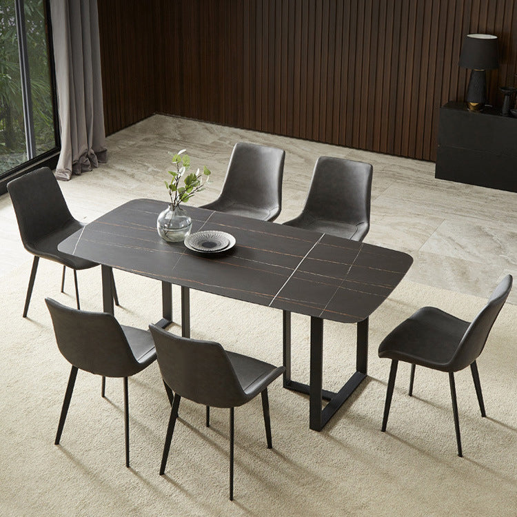 Industrial Dining Table Sintered Stone Table with Black Double Pedestal for Dining Room Clearhalo ' dining_table' 'Dining Tables & Seating' 'Dining Tables' 'furn' 'furn_dining_table' 'Furniture' 'furniture_dining_table' 'Kitchen & Dining Furniture' 'kitchen&dining_furn' 'kitchen' 'kitchen_dining_table' 3923370