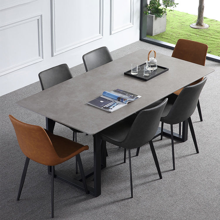 Industrial Dining Table Sintered Stone Table with Black Double Pedestal for Dining Room Clearhalo ' dining_table' 'Dining Tables & Seating' 'Dining Tables' 'furn' 'furn_dining_table' 'Furniture' 'furniture_dining_table' 'Kitchen & Dining Furniture' 'kitchen&dining_furn' 'kitchen' 'kitchen_dining_table' 3923372