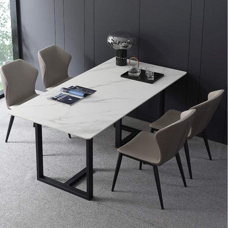 Industrial Dining Table Sintered Stone Table with Black Double Pedestal for Dining Room Clearhalo ' dining_table' 'Dining Tables & Seating' 'Dining Tables' 'furn' 'furn_dining_table' 'Furniture' 'furniture_dining_table' 'Kitchen & Dining Furniture' 'kitchen&dining_furn' 'kitchen' 'kitchen_dining_table' 3923373