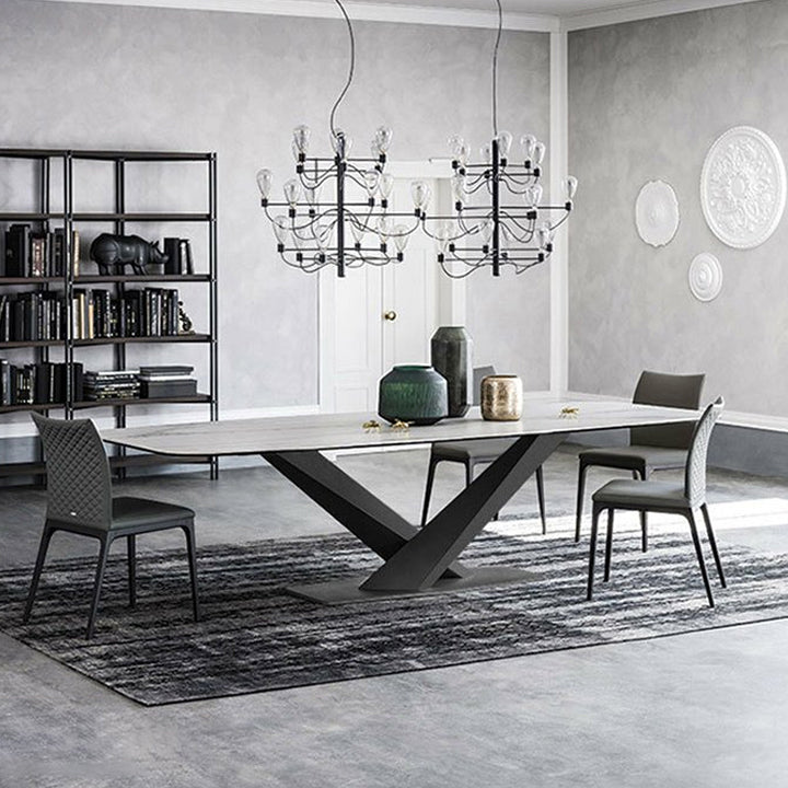 Industrial Sintered Stone Top Table Dining Table Rectangle Table with Metal Pedestal Clearhalo ' dining_table' 'Dining Tables & Seating' 'Dining Tables' 'furn' 'furn_dining_table' 'Furniture' 'furniture_dining_table' 'Kitchen & Dining Furniture' 'kitchen&dining_furn' 'kitchen' 'kitchen_dining_table' 3923426