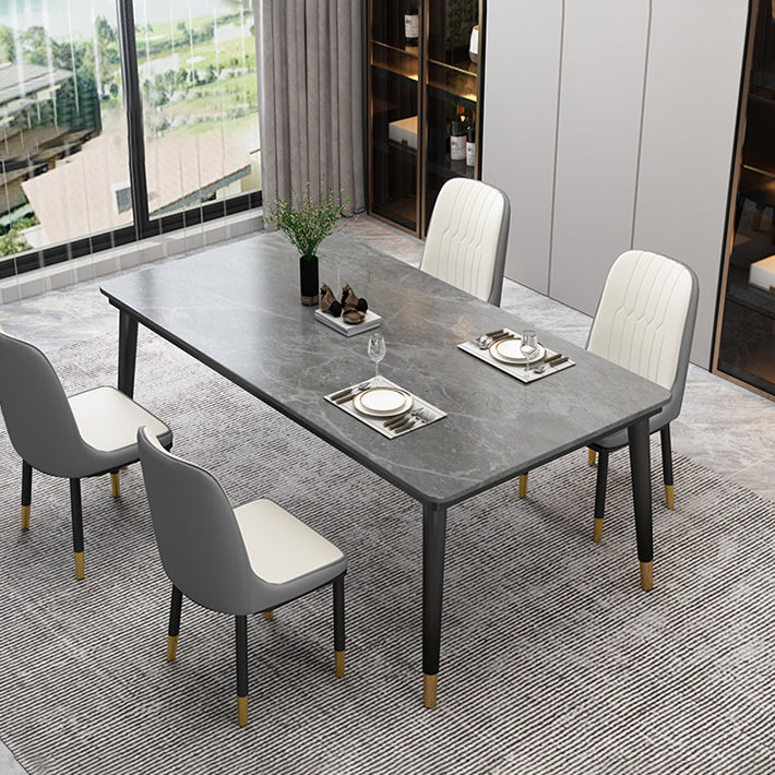 Traditional Luxury Rectangle Dining Room Table Sintered Stone Table with 4 Black Legs Gray Without Chairs Clearhalo ' dining_table' 'Dining Tables & Seating' 'Dining Tables' 'furn' 'furn_dining_table' 'Furniture' 'furniture_dining_table' 'Kitchen & Dining Furniture' 'kitchen&dining_furn' 'kitchen' 'kitchen_dining_table' 3923436