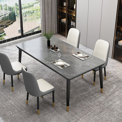 Traditional Luxury Rectangle Dining Room Table Sintered Stone Table with 4 Black Legs Gray Without Chairs Clearhalo ' dining_table' 'Dining Tables & Seating' 'Dining Tables' 'furn' 'furn_dining_table' 'Furniture' 'furniture_dining_table' 'Kitchen & Dining Furniture' 'kitchen&dining_furn' 'kitchen' 'kitchen_dining_table' 3923436