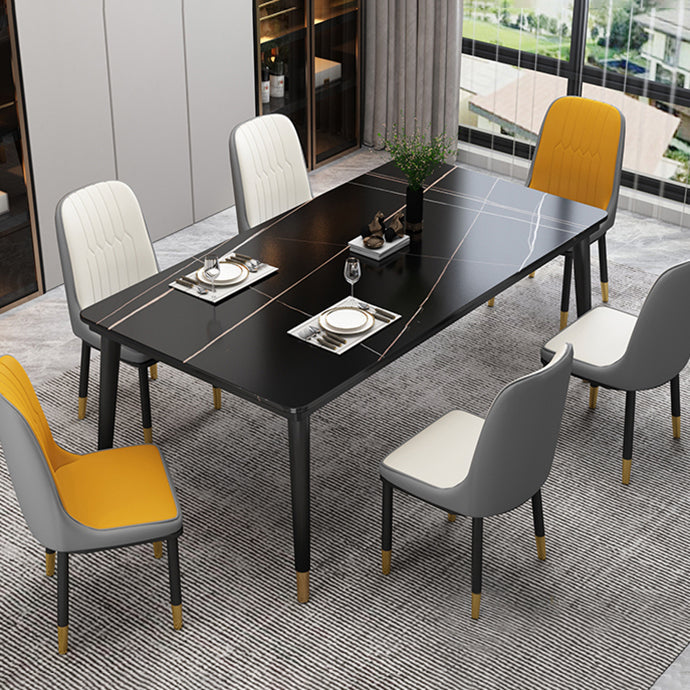 Traditional Luxury Rectangle Dining Room Table Sintered Stone Table with 4 Black Legs Black Without Chairs Clearhalo ' dining_table' 'Dining Tables & Seating' 'Dining Tables' 'furn' 'furn_dining_table' 'Furniture' 'furniture_dining_table' 'Kitchen & Dining Furniture' 'kitchen&dining_furn' 'kitchen' 'kitchen_dining_table' 3923437
