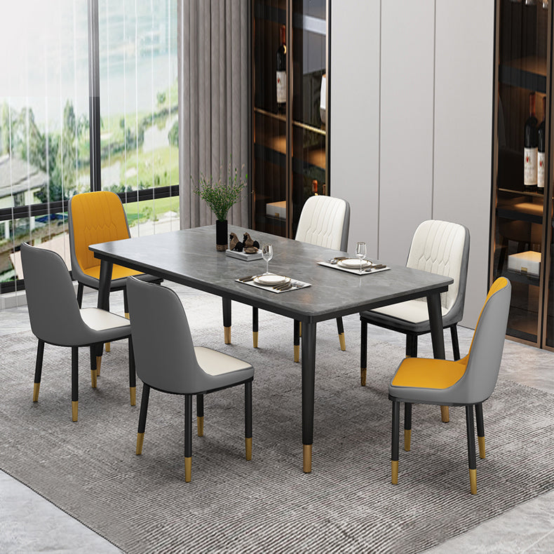 Traditional Luxury Rectangle Dining Room Table Sintered Stone Table with 4 Black Legs Clearhalo ' dining_table' 'Dining Tables & Seating' 'Dining Tables' 'furn' 'furn_dining_table' 'Furniture' 'furniture_dining_table' 'Kitchen & Dining Furniture' 'kitchen&dining_furn' 'kitchen' 'kitchen_dining_table' 3923439