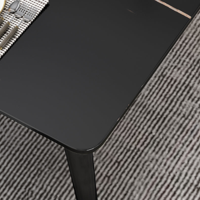 Traditional Luxury Rectangle Dining Room Table Sintered Stone Table with 4 Black Legs Clearhalo ' dining_table' 'Dining Tables & Seating' 'Dining Tables' 'furn' 'furn_dining_table' 'Furniture' 'furniture_dining_table' 'Kitchen & Dining Furniture' 'kitchen&dining_furn' 'kitchen' 'kitchen_dining_table' 3923443