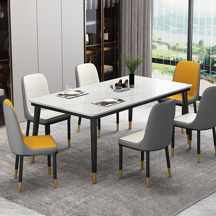 Traditional Luxury Rectangle Dining Room Table Sintered Stone Table with 4 Black Legs Clearhalo ' dining_table' 'Dining Tables & Seating' 'Dining Tables' 'furn' 'furn_dining_table' 'Furniture' 'furniture_dining_table' 'Kitchen & Dining Furniture' 'kitchen&dining_furn' 'kitchen' 'kitchen_dining_table' 3923445