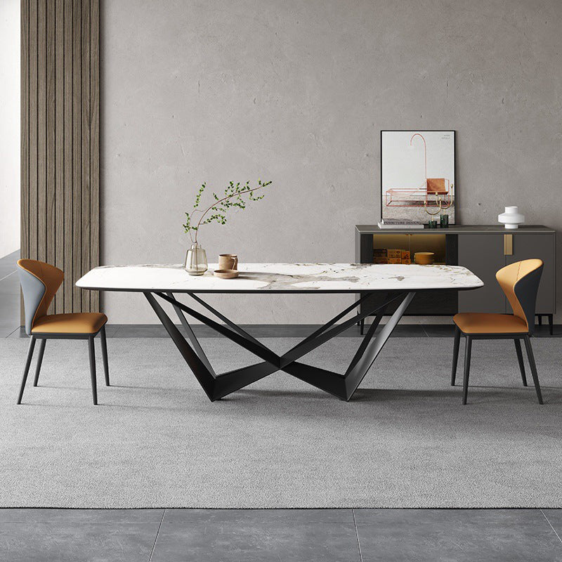 Simplicity Rectangle Dining Room Table Sintered Stone Table with Black Pedestal Base Clearhalo ' dining_table' 'Dining Tables & Seating' 'Dining Tables' 'furn' 'furn_dining_table' 'Furniture' 'furniture_dining_table' 'Kitchen & Dining Furniture' 'kitchen&dining_furn' 'kitchen' 'kitchen_dining_table' 3923452
