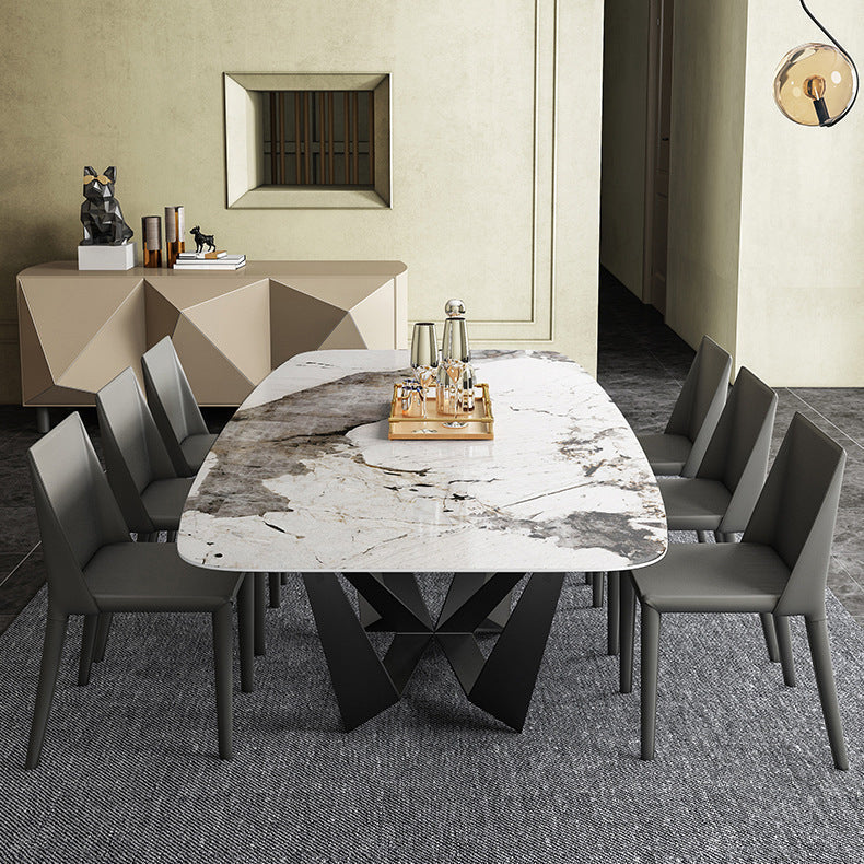 Simplicity Rectangle Dining Room Table Sintered Stone Table with Black Pedestal Base Clearhalo ' dining_table' 'Dining Tables & Seating' 'Dining Tables' 'furn' 'furn_dining_table' 'Furniture' 'furniture_dining_table' 'Kitchen & Dining Furniture' 'kitchen&dining_furn' 'kitchen' 'kitchen_dining_table' 3923455