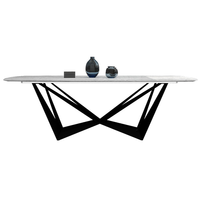 Simplicity Rectangle Dining Room Table Sintered Stone Table with Black Pedestal Base White Without Chairs Clearhalo ' dining_table' 'Dining Tables & Seating' 'Dining Tables' 'furn' 'furn_dining_table' 'Furniture' 'furniture_dining_table' 'Kitchen & Dining Furniture' 'kitchen&dining_furn' 'kitchen' 'kitchen_dining_table' 3923457