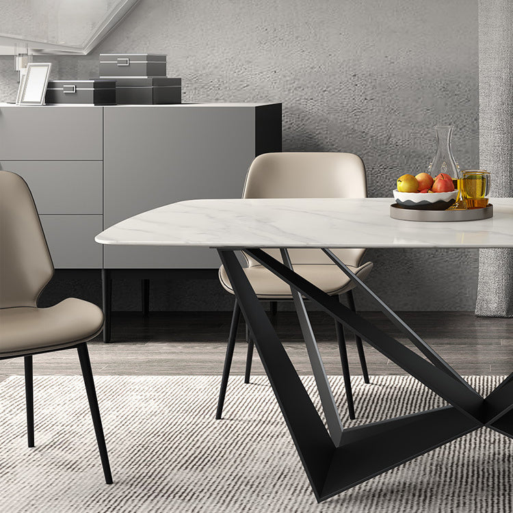Simplicity Rectangle Dining Room Table Sintered Stone Table with Black Pedestal Base Clearhalo ' dining_table' 'Dining Tables & Seating' 'Dining Tables' 'furn' 'furn_dining_table' 'Furniture' 'furniture_dining_table' 'Kitchen & Dining Furniture' 'kitchen&dining_furn' 'kitchen' 'kitchen_dining_table' 3923458
