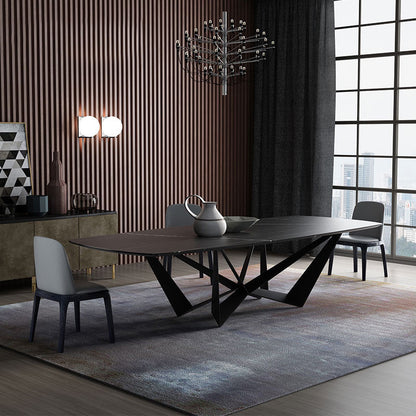Simplicity Rectangle Dining Room Table Sintered Stone Table with Black Pedestal Base Black Without Chairs Clearhalo ' dining_table' 'Dining Tables & Seating' 'Dining Tables' 'furn' 'furn_dining_table' 'Furniture' 'furniture_dining_table' 'Kitchen & Dining Furniture' 'kitchen&dining_furn' 'kitchen' 'kitchen_dining_table' 3923460