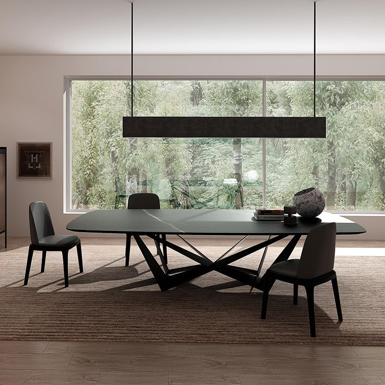 Simplicity Rectangle Dining Room Table Sintered Stone Table with Black Pedestal Base Clearhalo ' dining_table' 'Dining Tables & Seating' 'Dining Tables' 'furn' 'furn_dining_table' 'Furniture' 'furniture_dining_table' 'Kitchen & Dining Furniture' 'kitchen&dining_furn' 'kitchen' 'kitchen_dining_table' 3923461