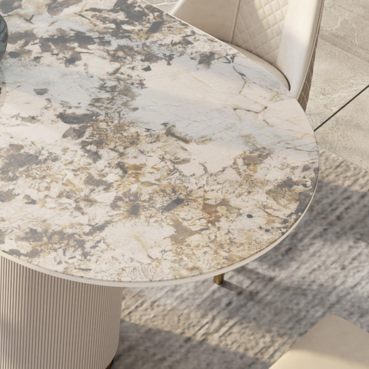 Traditional Luxury Sintered Stone Top Dining Table in White Oval Table with Double Pedestal Clearhalo ' dining_table' 'Dining Tables & Seating' 'Dining Tables' 'furn' 'furn_dining_table' 'Furniture' 'furniture_dining_table' 'Kitchen & Dining Furniture' 'kitchen&dining_furn' 'kitchen' 'kitchen_dining_table' 3923588