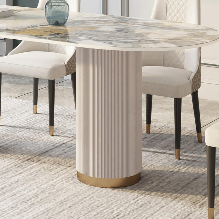 Traditional Luxury Sintered Stone Top Dining Table in White Oval Table with Double Pedestal Clearhalo ' dining_table' 'Dining Tables & Seating' 'Dining Tables' 'furn' 'furn_dining_table' 'Furniture' 'furniture_dining_table' 'Kitchen & Dining Furniture' 'kitchen&dining_furn' 'kitchen' 'kitchen_dining_table' 3923590
