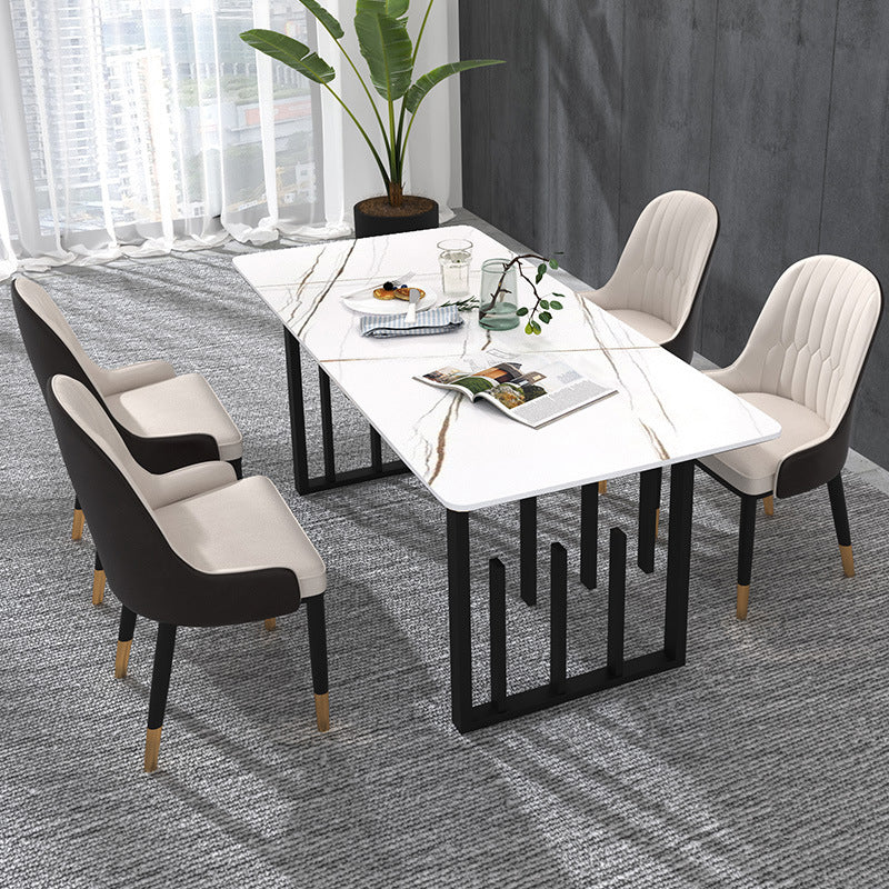 Traditional Luxury Rectangle Dining Table Sintered Stone Table with Double Pedestal White Without Chairs Clearhalo ' dining_table' 'Dining Tables & Seating' 'Dining Tables' 'furn' 'furn_dining_table' 'Furniture' 'furniture_dining_table' 'Kitchen & Dining Furniture' 'kitchen&dining_furn' 'kitchen' 'kitchen_dining_table' 3923600