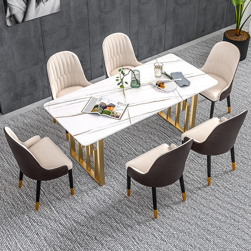 Traditional Luxury Rectangle Dining Table Sintered Stone Table with Double Pedestal Clearhalo ' dining_table' 'Dining Tables & Seating' 'Dining Tables' 'furn' 'furn_dining_table' 'Furniture' 'furniture_dining_table' 'Kitchen & Dining Furniture' 'kitchen&dining_furn' 'kitchen' 'kitchen_dining_table' 3923601