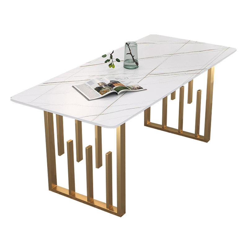 Traditional Luxury Rectangle Dining Table Sintered Stone Table with Double Pedestal Gold Without Chairs Clearhalo ' dining_table' 'Dining Tables & Seating' 'Dining Tables' 'furn' 'furn_dining_table' 'Furniture' 'furniture_dining_table' 'Kitchen & Dining Furniture' 'kitchen&dining_furn' 'kitchen' 'kitchen_dining_table' 3923602