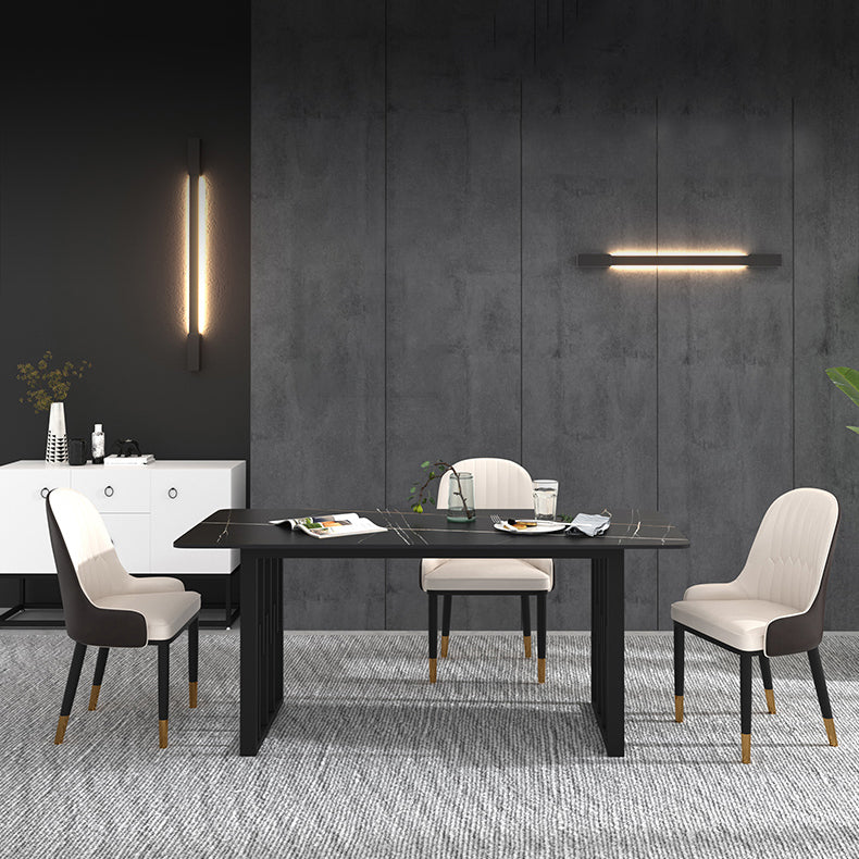 Traditional Luxury Rectangle Dining Table Sintered Stone Table with Double Pedestal Clearhalo ' dining_table' 'Dining Tables & Seating' 'Dining Tables' 'furn' 'furn_dining_table' 'Furniture' 'furniture_dining_table' 'Kitchen & Dining Furniture' 'kitchen&dining_furn' 'kitchen' 'kitchen_dining_table' 3923607