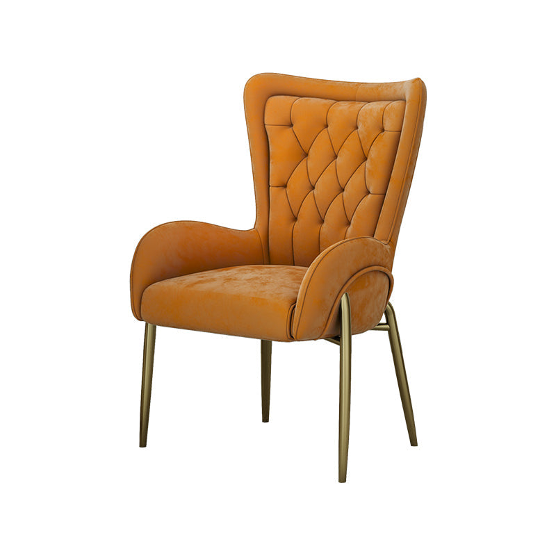 Nordic Style Metal Dining Room Chairs Tufted Parsons Arm Chair for Restaurant Orange Yellow 1 Piece Clearhalo ' kitchen&dining_furn' 'Dining Chairs' 'Dining Tables & Seating' 'dining_chair' 'furn' 'furn_dining_chair' 'Furniture' 'furniture_dining_chair' 'Kitchen & Dining Furniture' 'kitchen' 3943947