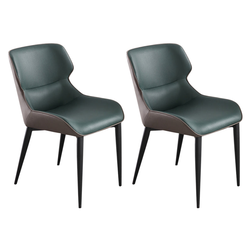 Contemporary Metal Dining Arm Chairs Faux Leather Wingback Side Chair (Set of 2) Blackish Green Clearhalo ' kitchen&dining_furn' 'Dining Chairs' 'Dining Tables & Seating' 'dining_chair' 'furn' 'furn_dining_chair' 'Furniture' 'furniture_dining_chair' 'Kitchen & Dining Furniture' 'kitchen' 3943996