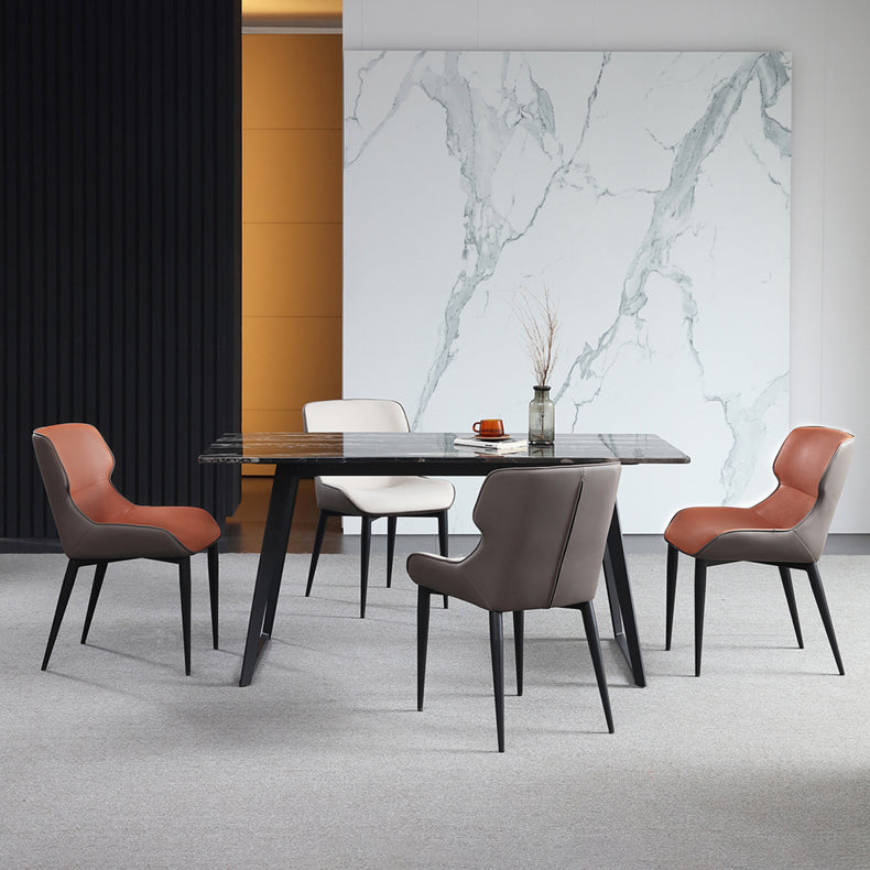 Contemporary Metal Dining Arm Chairs Faux Leather Wingback Side Chair (Set of 2) Clearhalo ' kitchen&dining_furn' 'Dining Chairs' 'Dining Tables & Seating' 'dining_chair' 'furn' 'furn_dining_chair' 'Furniture' 'furniture_dining_chair' 'Kitchen & Dining Furniture' 'kitchen' 3943997