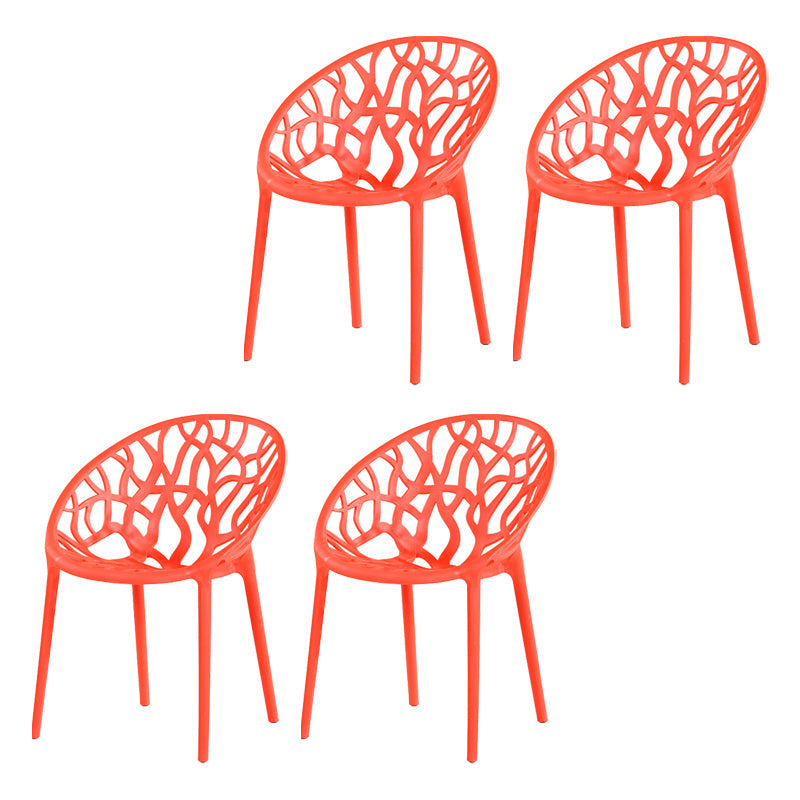 Contemporary Plastic Dining Room Chairs Armless Open Back Dining Side Chair for Restaurant Red 4 Piece Set Clearhalo ' kitchen&dining_furn' 'Dining Chairs' 'Dining Tables & Seating' 'dining_chair' 'furn' 'furn_dining_chair' 'Furniture' 'furniture_dining_chair' 'Kitchen & Dining Furniture' 'kitchen' 3944020