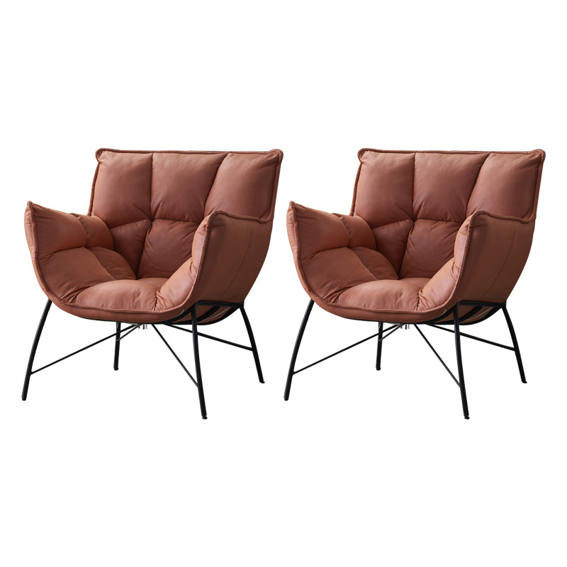 Modern Metal Indoor-Outdoor Chair Home Parsons Tufted Back Side Chair with Arm Orange 2 Piece Set Clearhalo ' kitchen&dining_furn' 'Dining Chairs' 'Dining Tables & Seating' 'dining_chair' 'furn' 'furn_dining_chair' 'Furniture' 'furniture_dining_chair' 'Kitchen & Dining Furniture' 'kitchen' 3944169