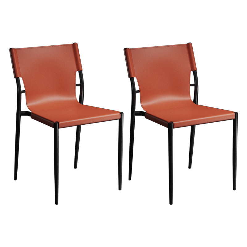 Contemporary Metal Dining Armless Chairs Leather Dining Chairs for Restaurant Orange 2 Piece Set Clearhalo ' kitchen&dining_furn' 'Dining Chairs' 'Dining Tables & Seating' 'dining_chair' 'furn' 'furn_dining_chair' 'Furniture' 'furniture_dining_chair' 'Kitchen & Dining Furniture' 'kitchen' 3944177