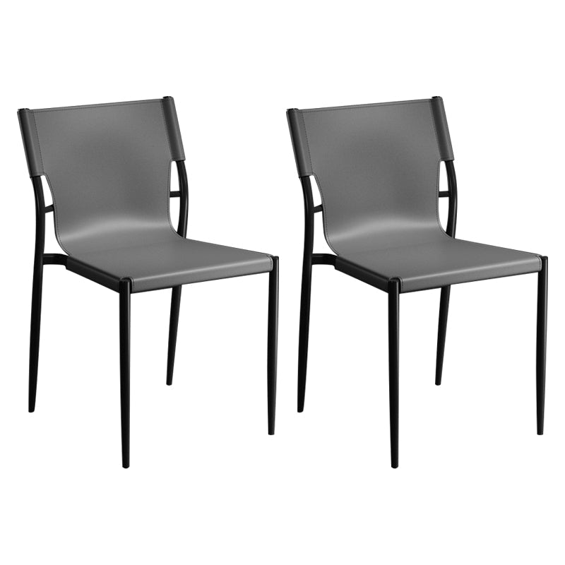 Contemporary Metal Dining Armless Chairs Leather Dining Chairs for Restaurant Grey 2 Piece Set Clearhalo ' kitchen&dining_furn' 'Dining Chairs' 'Dining Tables & Seating' 'dining_chair' 'furn' 'furn_dining_chair' 'Furniture' 'furniture_dining_chair' 'Kitchen & Dining Furniture' 'kitchen' 3944184