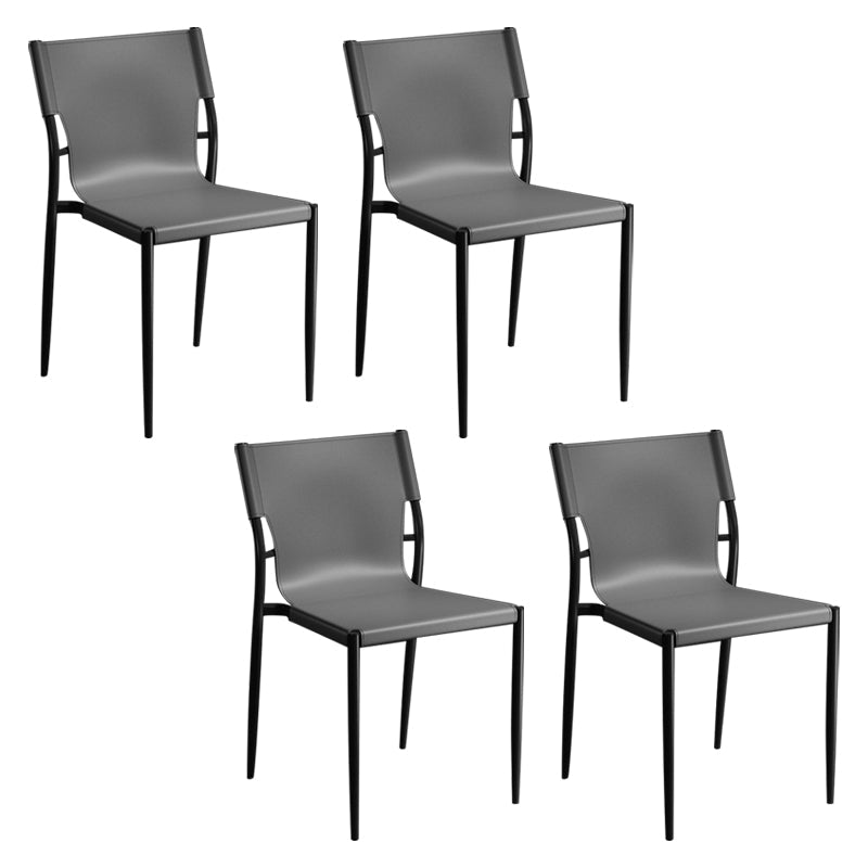 Contemporary Metal Dining Armless Chairs Leather Dining Chairs for Restaurant Grey 4 Piece Set Clearhalo ' kitchen&dining_furn' 'Dining Chairs' 'Dining Tables & Seating' 'dining_chair' 'furn' 'furn_dining_chair' 'Furniture' 'furniture_dining_chair' 'Kitchen & Dining Furniture' 'kitchen' 3944185