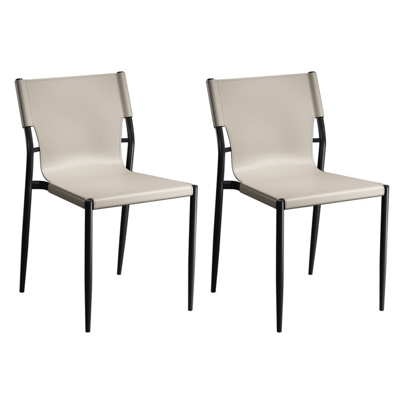 Contemporary Metal Dining Armless Chairs Leather Dining Chairs for Restaurant Off-White 2 Piece Set Clearhalo ' kitchen&dining_furn' 'Dining Chairs' 'Dining Tables & Seating' 'dining_chair' 'furn' 'furn_dining_chair' 'Furniture' 'furniture_dining_chair' 'Kitchen & Dining Furniture' 'kitchen' 3944196