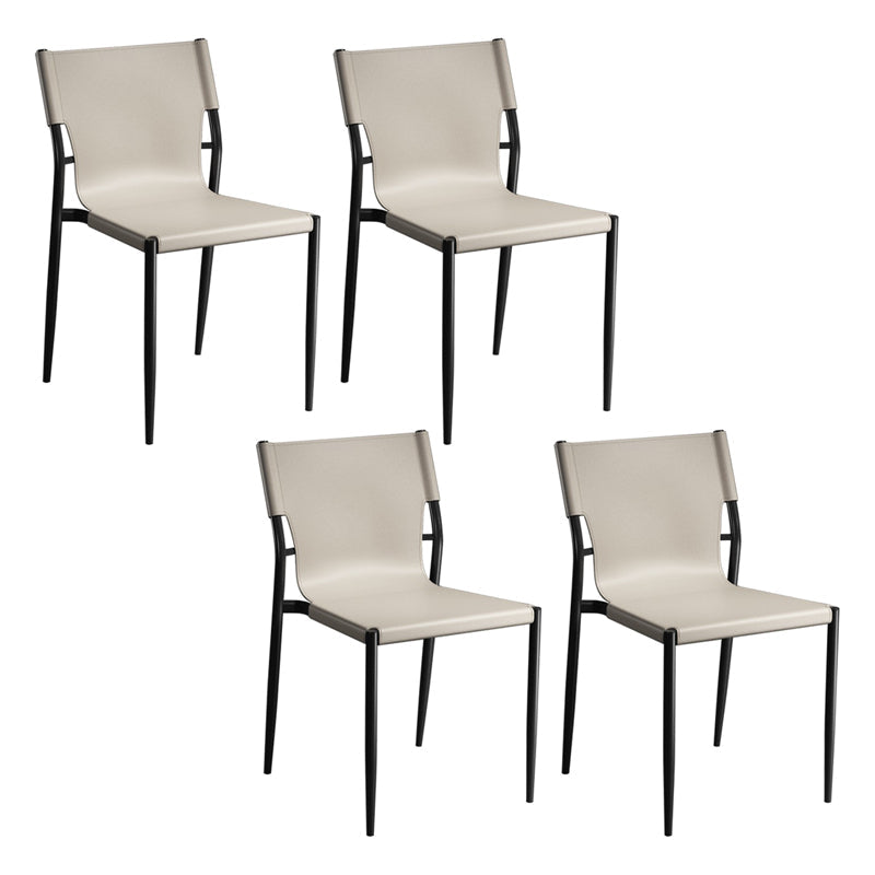 Contemporary Metal Dining Armless Chairs Leather Dining Chairs for Restaurant Off-White 4 Piece Set Clearhalo ' kitchen&dining_furn' 'Dining Chairs' 'Dining Tables & Seating' 'dining_chair' 'furn' 'furn_dining_chair' 'Furniture' 'furniture_dining_chair' 'Kitchen & Dining Furniture' 'kitchen' 3944197