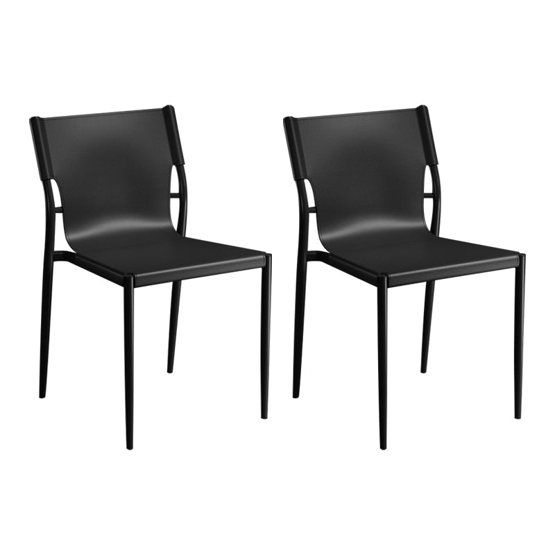 Contemporary Metal Dining Armless Chairs Leather Dining Chairs for Restaurant Black 2 Piece Set Clearhalo ' kitchen&dining_furn' 'Dining Chairs' 'Dining Tables & Seating' 'dining_chair' 'furn' 'furn_dining_chair' 'Furniture' 'furniture_dining_chair' 'Kitchen & Dining Furniture' 'kitchen' 3944201