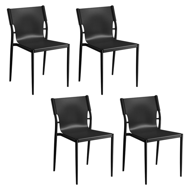Contemporary Metal Dining Armless Chairs Leather Dining Chairs for Restaurant Black 4 Piece Set Clearhalo ' kitchen&dining_furn' 'Dining Chairs' 'Dining Tables & Seating' 'dining_chair' 'furn' 'furn_dining_chair' 'Furniture' 'furniture_dining_chair' 'Kitchen & Dining Furniture' 'kitchen' 3944203