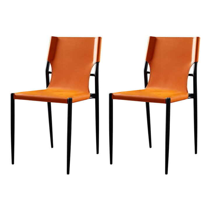 Leather Upholstered Dining Armless Chairs Dining Side Chairs with Metal Legs Orange 2 Piece Set Clearhalo ' kitchen&dining_furn' 'Dining Chairs' 'Dining Tables & Seating' 'dining_chair' 'furn' 'furn_dining_chair' 'Furniture' 'furniture_dining_chair' 'Kitchen & Dining Furniture' 'kitchen' 3944207