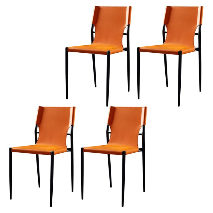 Leather Upholstered Dining Armless Chairs Dining Side Chairs with Metal Legs Orange 4 Piece Set Clearhalo ' kitchen&dining_furn' 'Dining Chairs' 'Dining Tables & Seating' 'dining_chair' 'furn' 'furn_dining_chair' 'Furniture' 'furniture_dining_chair' 'Kitchen & Dining Furniture' 'kitchen' 3944209