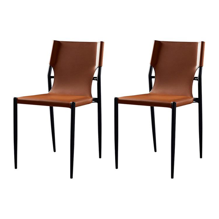 Leather Upholstered Dining Armless Chairs Dining Side Chairs with Metal Legs Brown 2 Piece Set Clearhalo ' kitchen&dining_furn' 'Dining Chairs' 'Dining Tables & Seating' 'dining_chair' 'furn' 'furn_dining_chair' 'Furniture' 'furniture_dining_chair' 'Kitchen & Dining Furniture' 'kitchen' 3944219