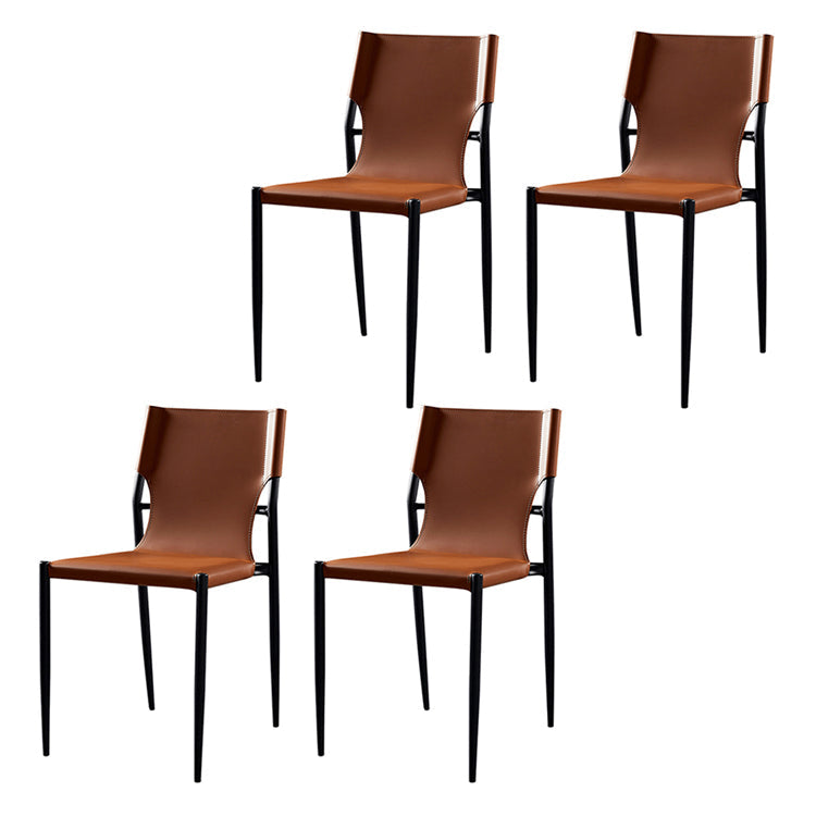 Leather Upholstered Dining Armless Chairs Dining Side Chairs with Metal Legs Brown 4 Piece Set Clearhalo ' kitchen&dining_furn' 'Dining Chairs' 'Dining Tables & Seating' 'dining_chair' 'furn' 'furn_dining_chair' 'Furniture' 'furniture_dining_chair' 'Kitchen & Dining Furniture' 'kitchen' 3944220