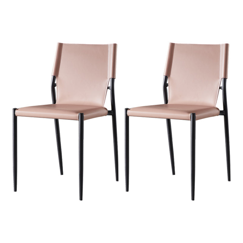 Leather Upholstered Dining Armless Chairs Dining Side Chairs with Metal Legs Pink 2 Piece Set Clearhalo ' kitchen&dining_furn' 'Dining Chairs' 'Dining Tables & Seating' 'dining_chair' 'furn' 'furn_dining_chair' 'Furniture' 'furniture_dining_chair' 'Kitchen & Dining Furniture' 'kitchen' 3944228