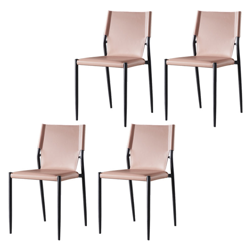 Leather Upholstered Dining Armless Chairs Dining Side Chairs with Metal Legs Pink 4 Piece Set Clearhalo ' kitchen&dining_furn' 'Dining Chairs' 'Dining Tables & Seating' 'dining_chair' 'furn' 'furn_dining_chair' 'Furniture' 'furniture_dining_chair' 'Kitchen & Dining Furniture' 'kitchen' 3944229