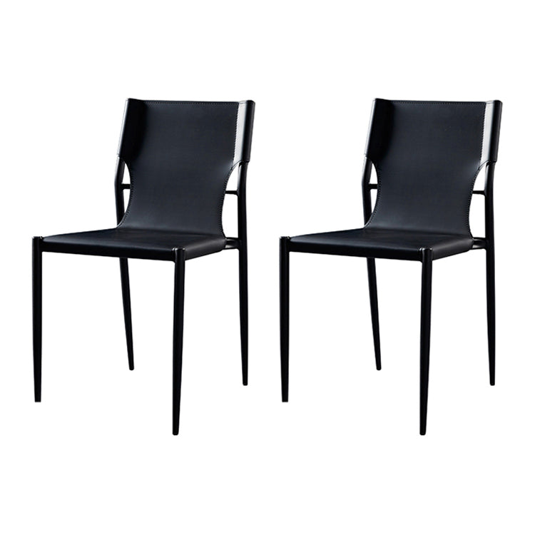 Leather Upholstered Dining Armless Chairs Dining Side Chairs with Metal Legs Black 2 Piece Set Clearhalo ' kitchen&dining_furn' 'Dining Chairs' 'Dining Tables & Seating' 'dining_chair' 'furn' 'furn_dining_chair' 'Furniture' 'furniture_dining_chair' 'Kitchen & Dining Furniture' 'kitchen' 3944231