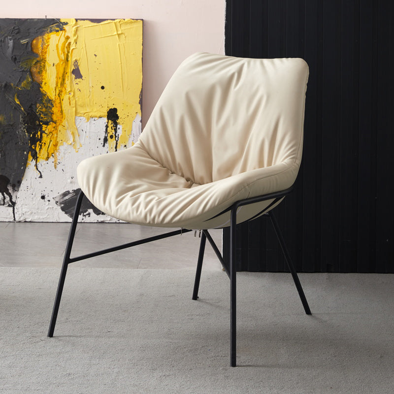 Modern Indoor-Outdoor Metal Chair Home Armless Upholstered Slipper Chair Off-White 1 Piece Clearhalo ' kitchen&dining_furn' 'Dining Chairs' 'Dining Tables & Seating' 'dining_chair' 'furn' 'furn_dining_chair' 'Furniture' 'furniture_dining_chair' 'Kitchen & Dining Furniture' 'kitchen' 3944400