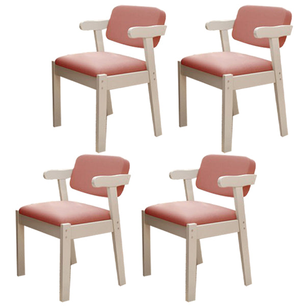 Scandinavian Beech Open Back Arm Chair Matte Finish Upholstered Dining Chair Pinkish Red 4 Piece Set Clearhalo ' kitchen&dining_furn' 'Dining Chairs' 'Dining Tables & Seating' 'dining_chair' 'furn' 'furn_dining_chair' 'Furniture' 'furniture_dining_chair' 'Kitchen & Dining Furniture' 'kitchen' 3944892