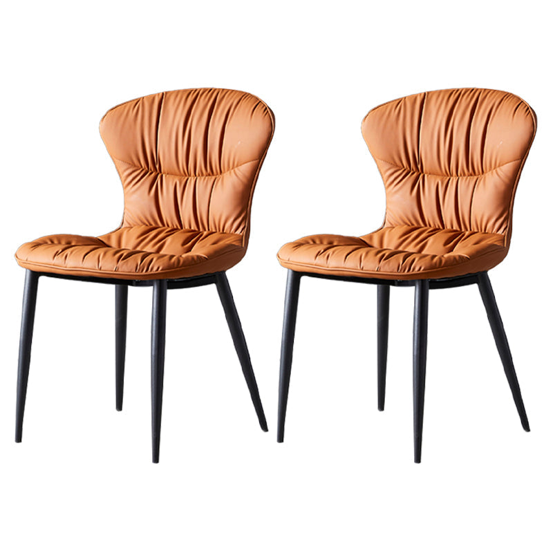 Scandinavian Style Leather Dining Chairs Upholstered Solid Back Armless Chairs (Set of 2) Orange Clearhalo ' kitchen&dining_furn' 'Dining Chairs' 'Dining Tables & Seating' 'dining_chair' 'furn' 'furn_dining_chair' 'Furniture' 'furniture_dining_chair' 'Kitchen & Dining Furniture' 'kitchen' 3944986