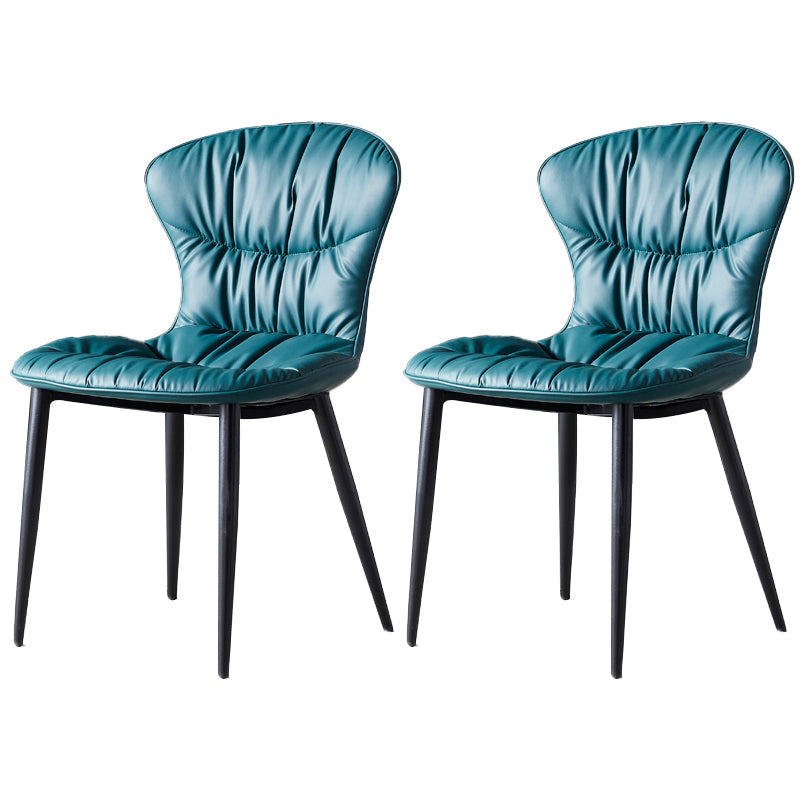 Scandinavian Style Leather Dining Chairs Upholstered Solid Back Armless Chairs (Set of 2) Blue Clearhalo ' kitchen&dining_furn' 'Dining Chairs' 'Dining Tables & Seating' 'dining_chair' 'furn' 'furn_dining_chair' 'Furniture' 'furniture_dining_chair' 'Kitchen & Dining Furniture' 'kitchen' 3944989