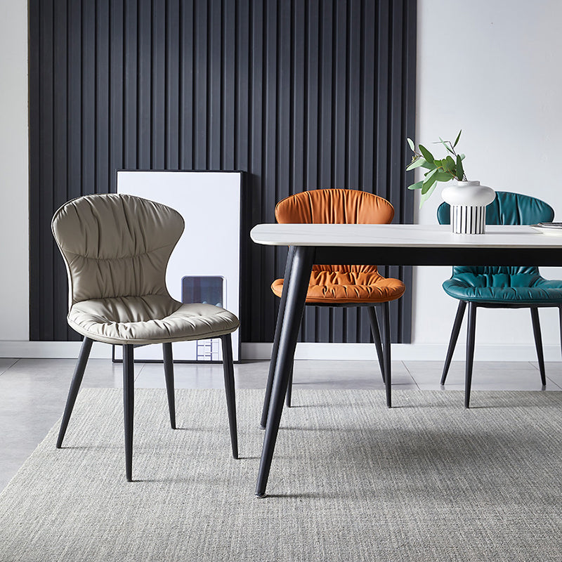 Scandinavian Style Leather Dining Chairs Upholstered Solid Back Armless Chairs (Set of 2) Clearhalo ' kitchen&dining_furn' 'Dining Chairs' 'Dining Tables & Seating' 'dining_chair' 'furn' 'furn_dining_chair' 'Furniture' 'furniture_dining_chair' 'Kitchen & Dining Furniture' 'kitchen' 3944992