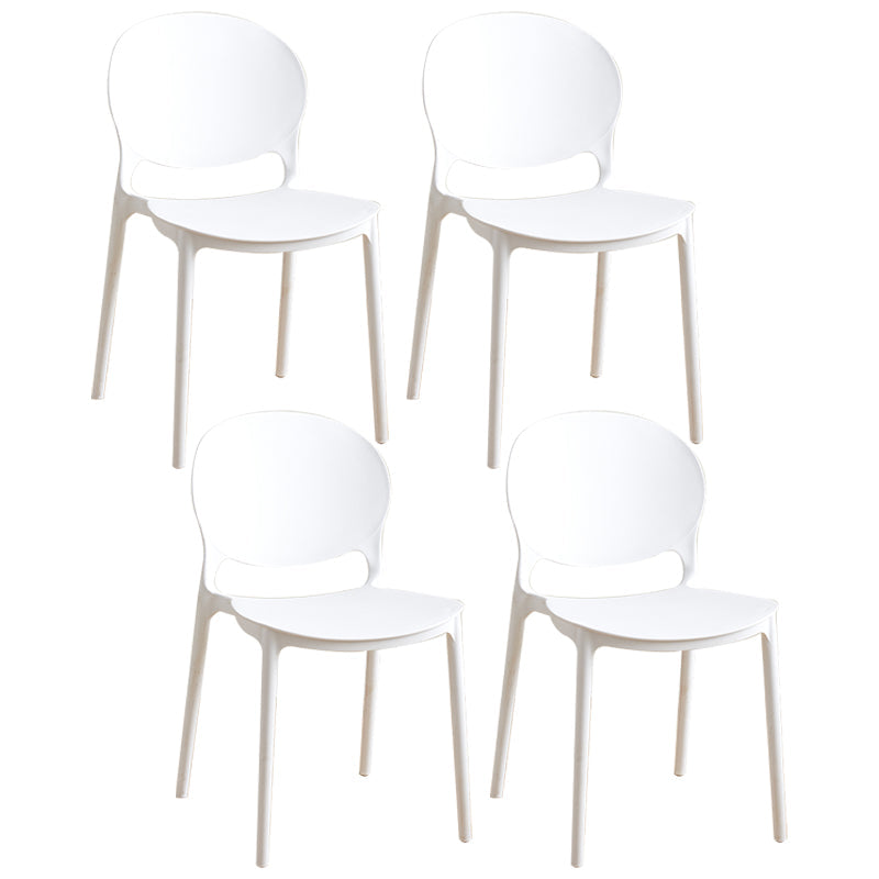 Plastic Stackable Armless Dining Chairs Open Back Side Chair (Set of 4) White Clearhalo ' kitchen&dining_furn' 'Dining Chairs' 'Dining Tables & Seating' 'dining_chair' 'furn' 'furn_dining_chair' 'Furniture' 'furniture_dining_chair' 'Kitchen & Dining Furniture' 'kitchen' 3945015
