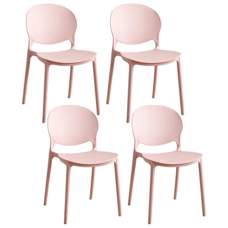 Plastic Stackable Armless Dining Chairs Open Back Side Chair (Set of 4) Pink Clearhalo ' kitchen&dining_furn' 'Dining Chairs' 'Dining Tables & Seating' 'dining_chair' 'furn' 'furn_dining_chair' 'Furniture' 'furniture_dining_chair' 'Kitchen & Dining Furniture' 'kitchen' 3945017