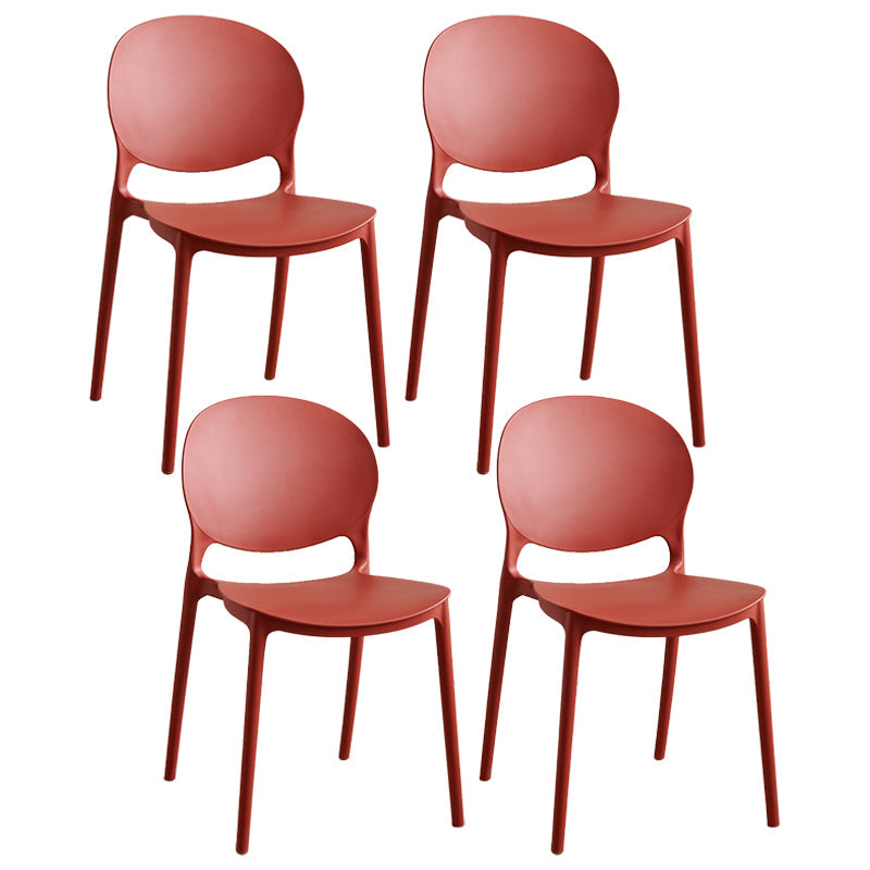 Plastic Stackable Armless Dining Chairs Open Back Side Chair (Set of 4) Burgundy Clearhalo ' kitchen&dining_furn' 'Dining Chairs' 'Dining Tables & Seating' 'dining_chair' 'furn' 'furn_dining_chair' 'Furniture' 'furniture_dining_chair' 'Kitchen & Dining Furniture' 'kitchen' 3945023