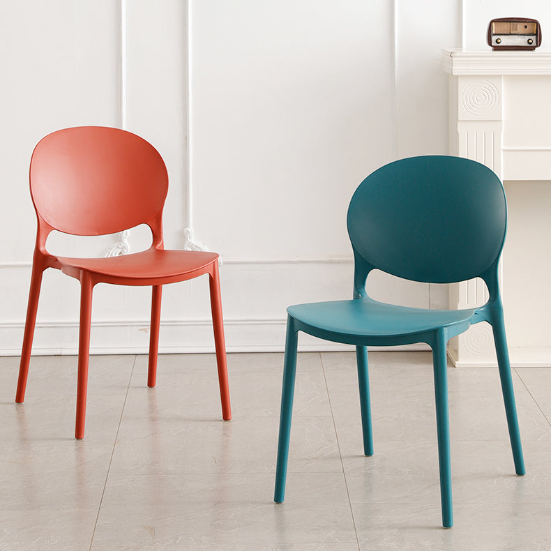 Plastic Stackable Armless Dining Chairs Open Back Side Chair (Set of 4) Clearhalo ' kitchen&dining_furn' 'Dining Chairs' 'Dining Tables & Seating' 'dining_chair' 'furn' 'furn_dining_chair' 'Furniture' 'furniture_dining_chair' 'Kitchen & Dining Furniture' 'kitchen' 3945029